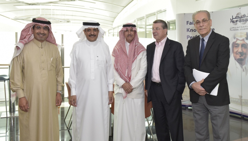 Alfaisal President Dr. Mohammed Alhayaza, VP Dr. Faisal Almubarak, and Dean Bajas Dodin with guests.JPG